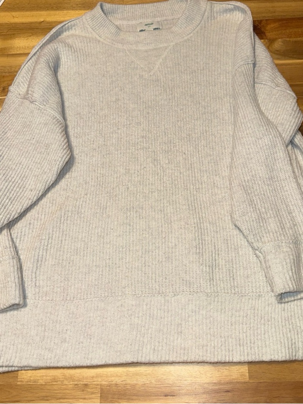 Oversized aerie Light Gray Crewneck Ribbed Pullover Sweater